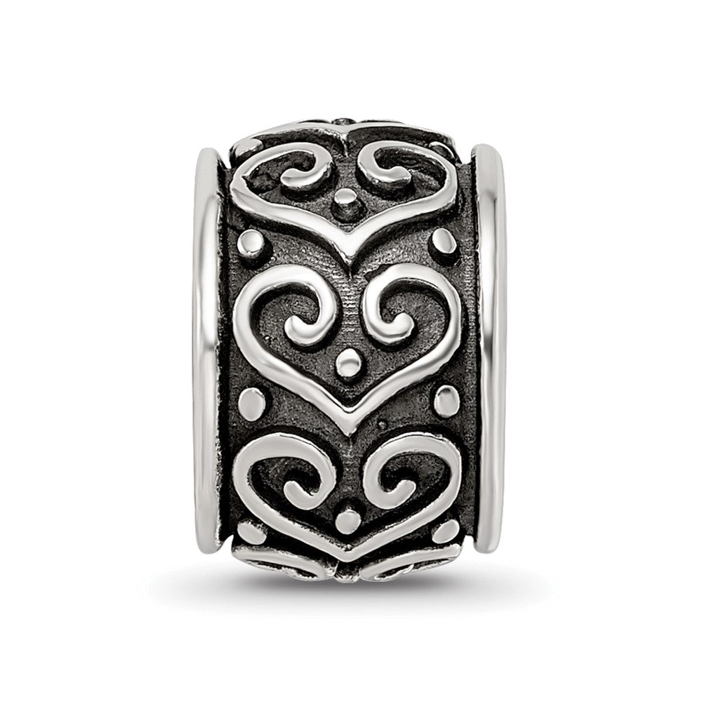 Sterling Silver Reflections Antiqued Heart Pattern Bead