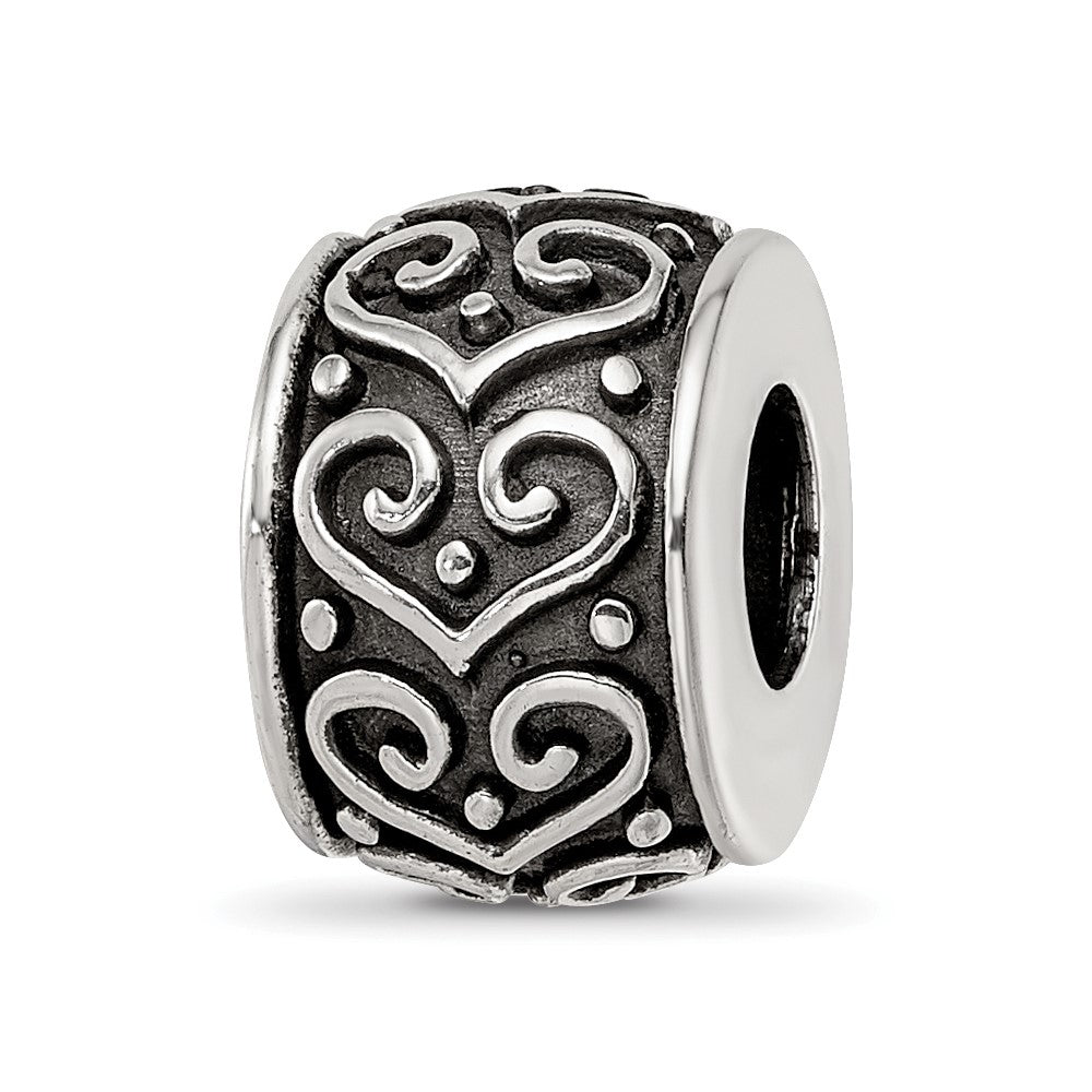 Sterling Silver Reflections Antiqued Heart Pattern Bead