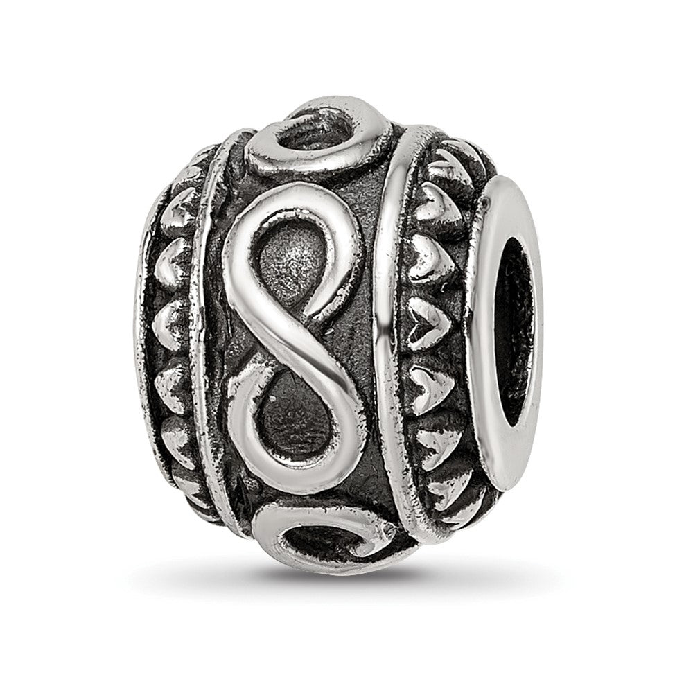 Sterling Silver Reflections Antiqued Infinity & Heart Pattern Bead