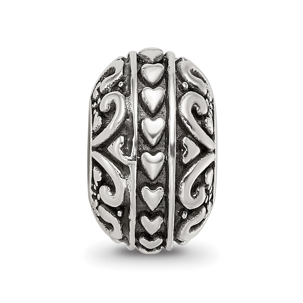 Sterling Silver Reflections Antiqued Small Hearts Pattern Bead
