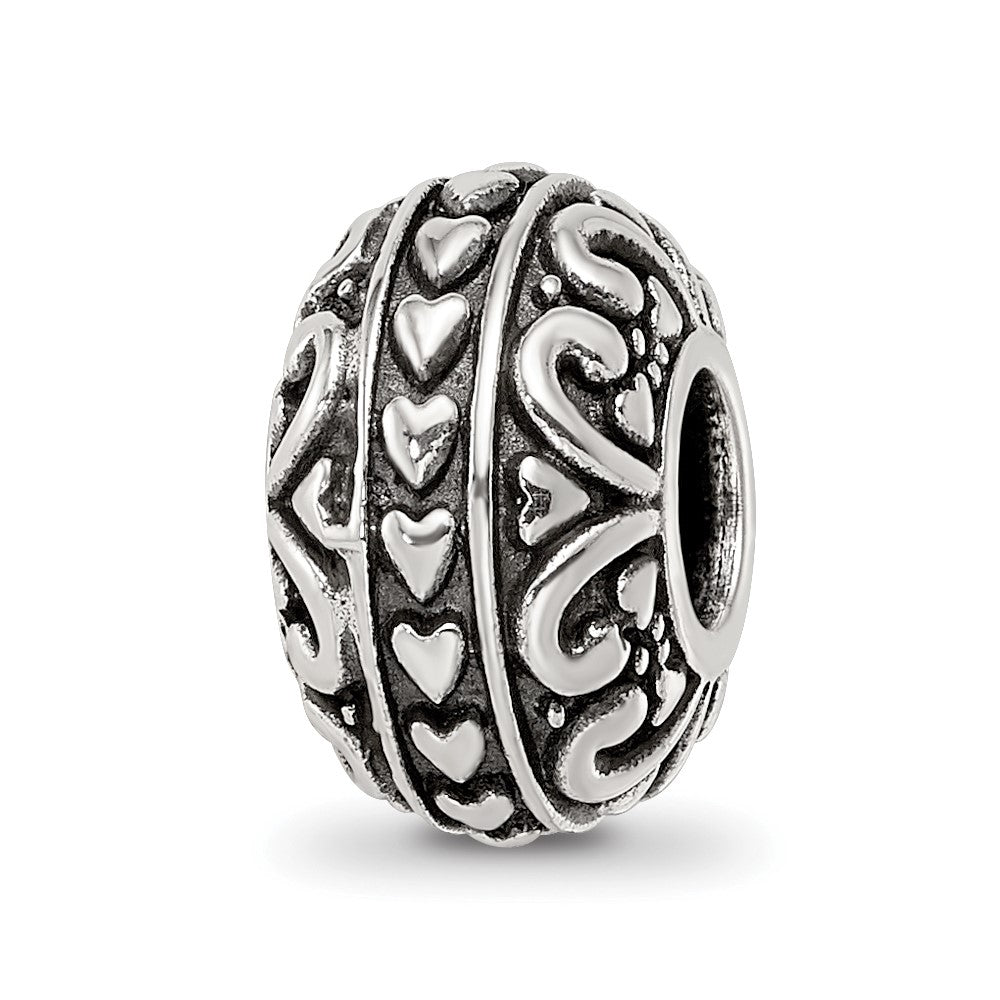 Sterling Silver Reflections Antiqued Small Hearts Pattern Bead