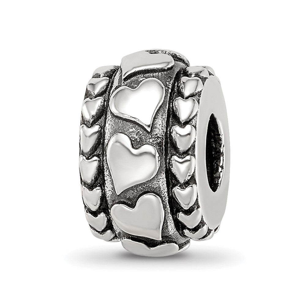 Sterling Silver Reflections Antiqued Hearts Pattern Bead