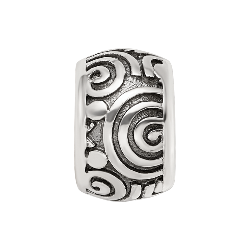 Sterling Silver Reflections Antiqued Circle Swirls Pattern Bead