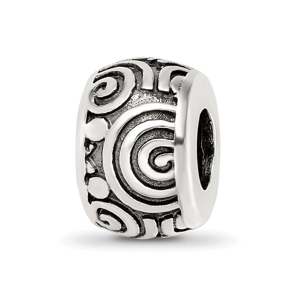 Sterling Silver Reflections Antiqued Circle Swirls Pattern Bead