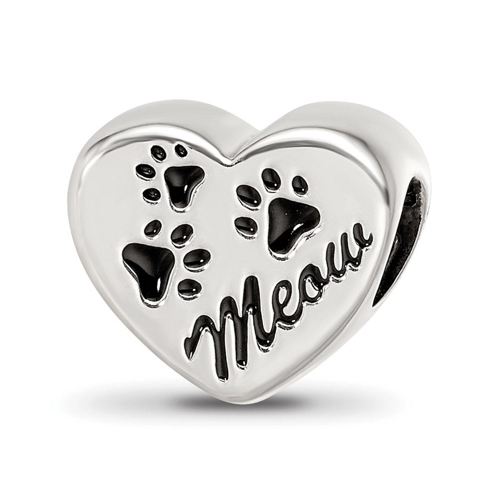 Sterling Silver Reflections Enamel Meow Paw Print Heart Bead