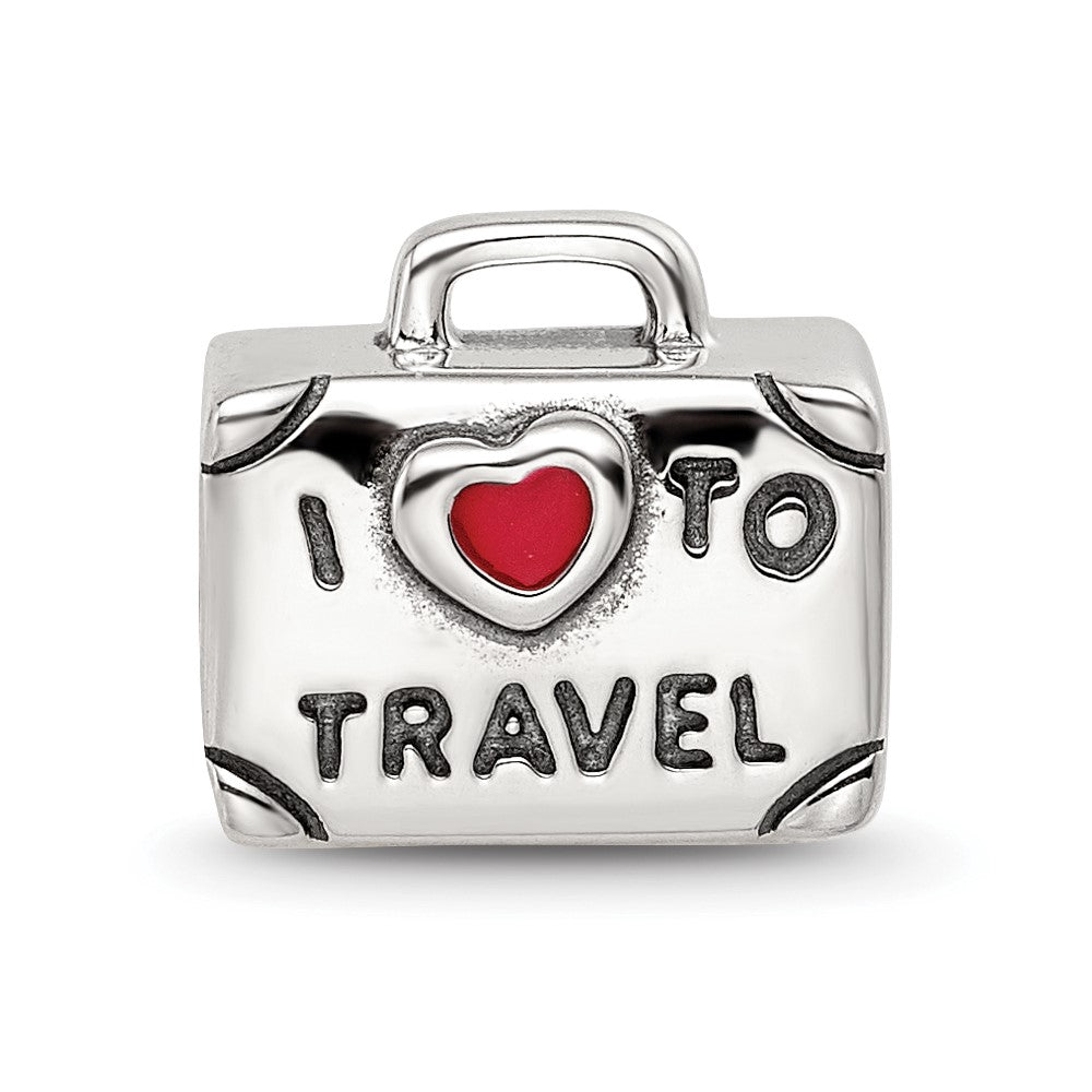 Sterling Silver Reflections Antiqued Enamel I Heart To Travel Suitcase Bead