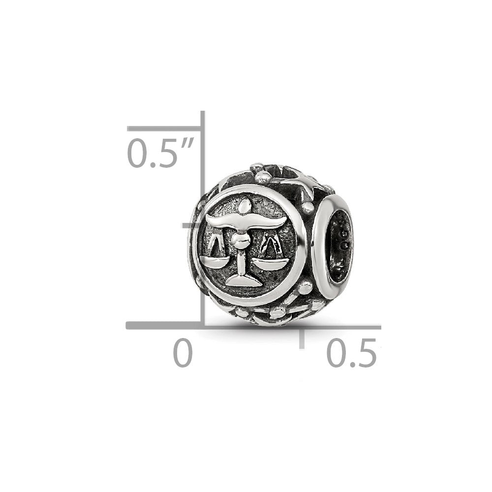 Sterling Silver Reflections Antiqued Zodiac Libra Bead