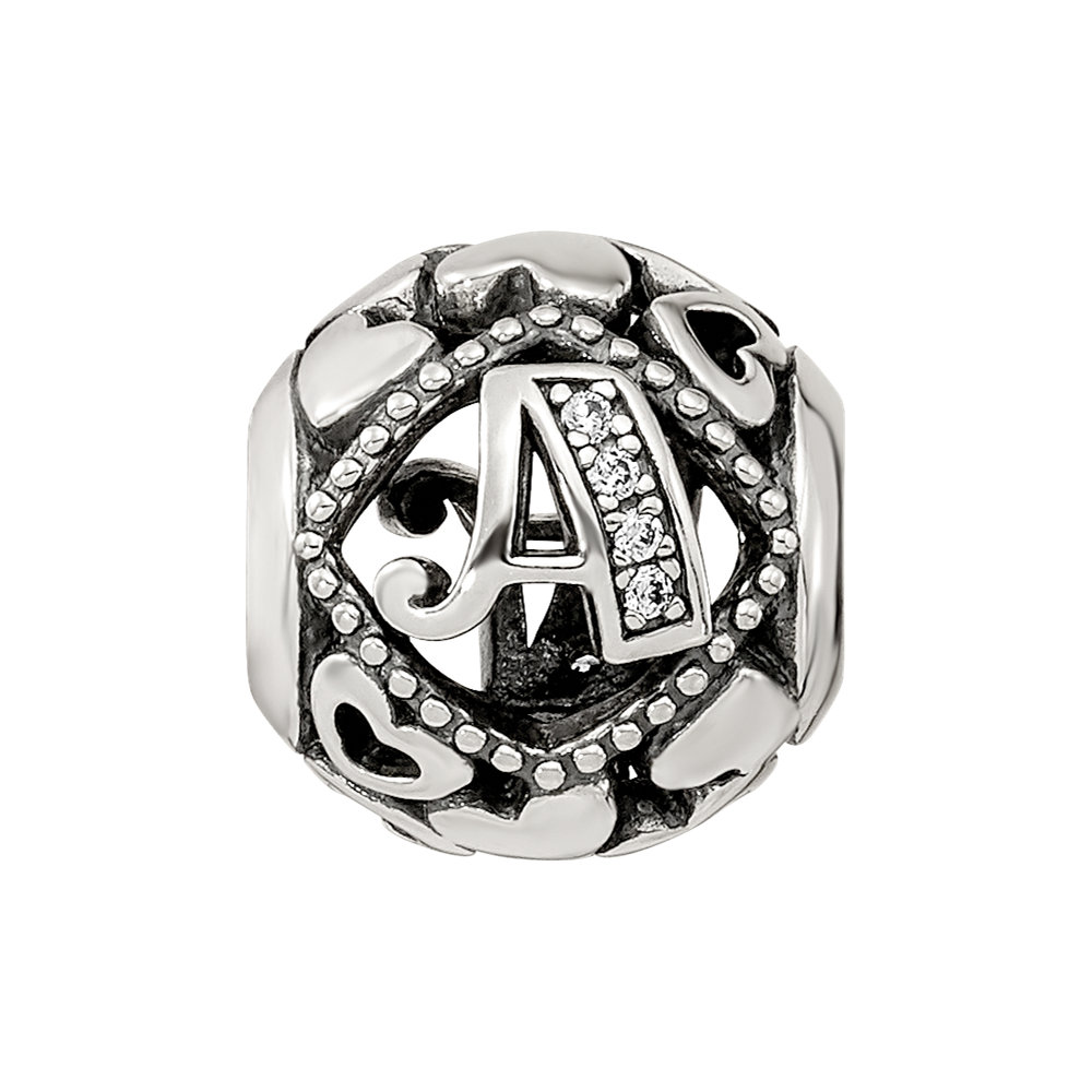 Sterling Silver Reflections CZ Letter A Bead