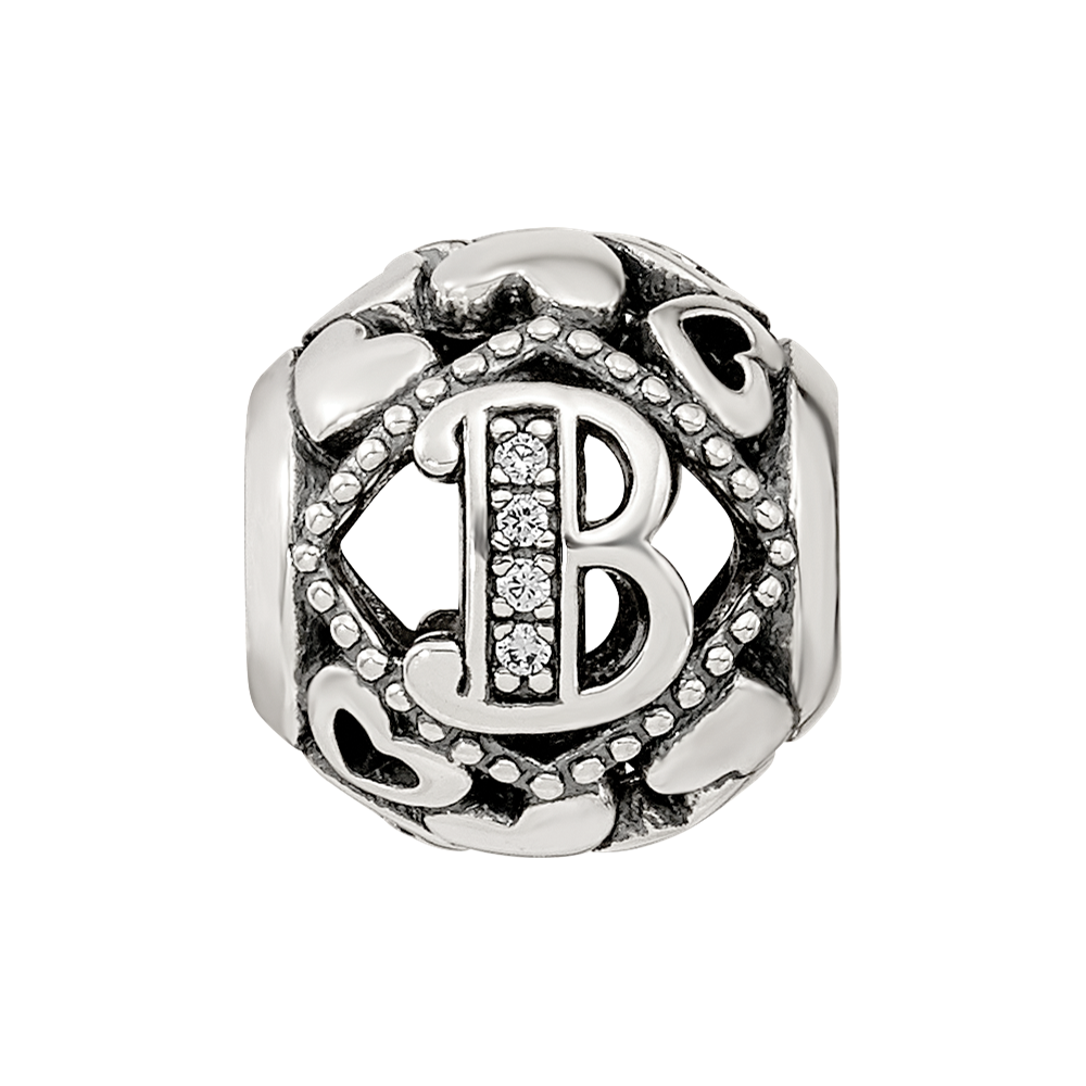 Sterling Silver Reflections CZ Letter B Bead
