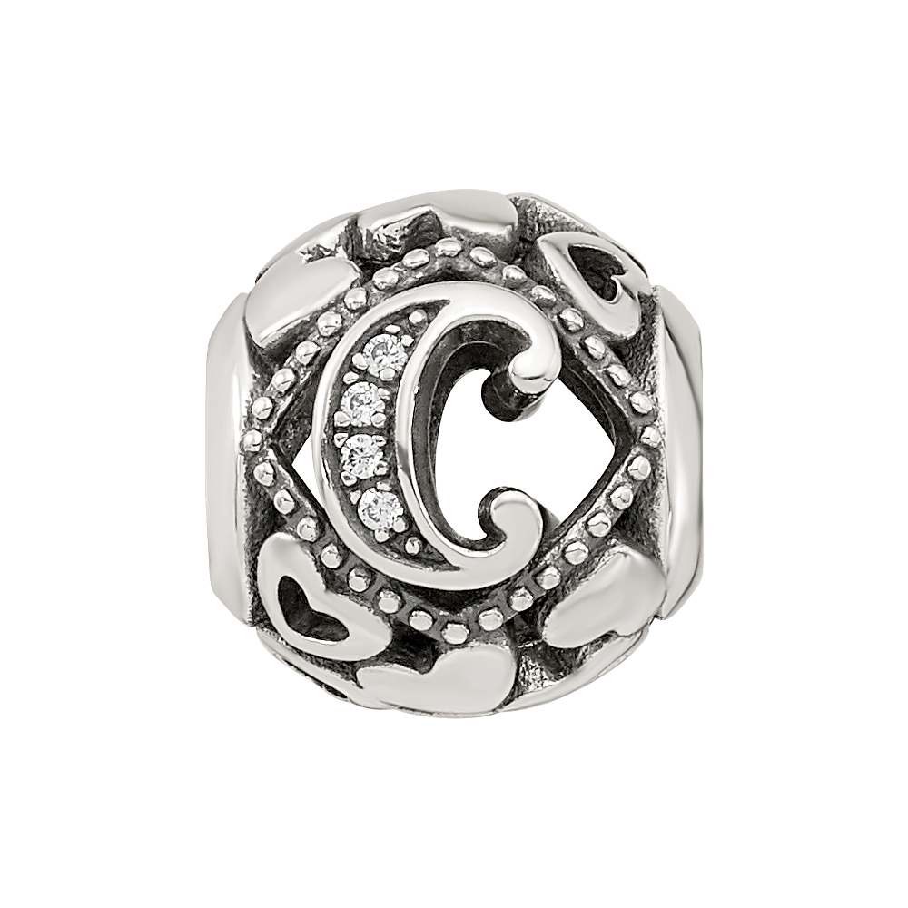 Sterling Silver Reflections CZ Letter C Bead