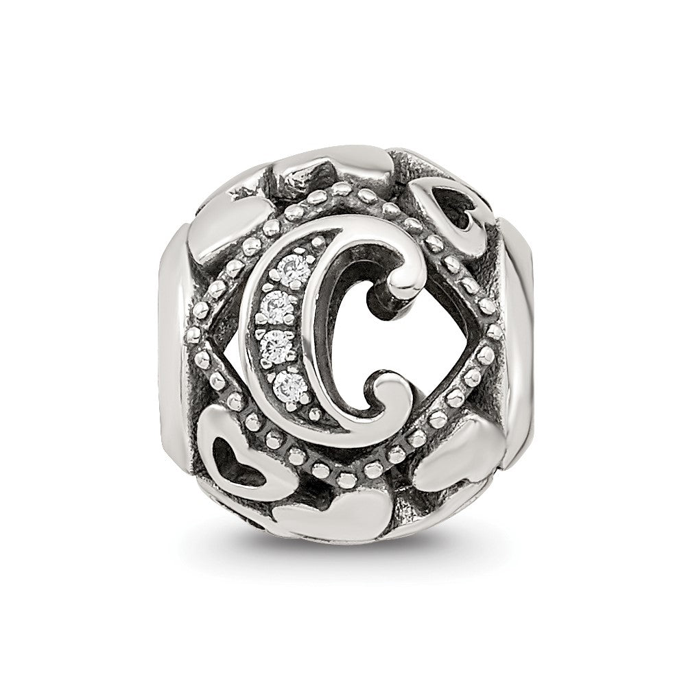 Sterling Silver Reflections CZ Letter C Bead