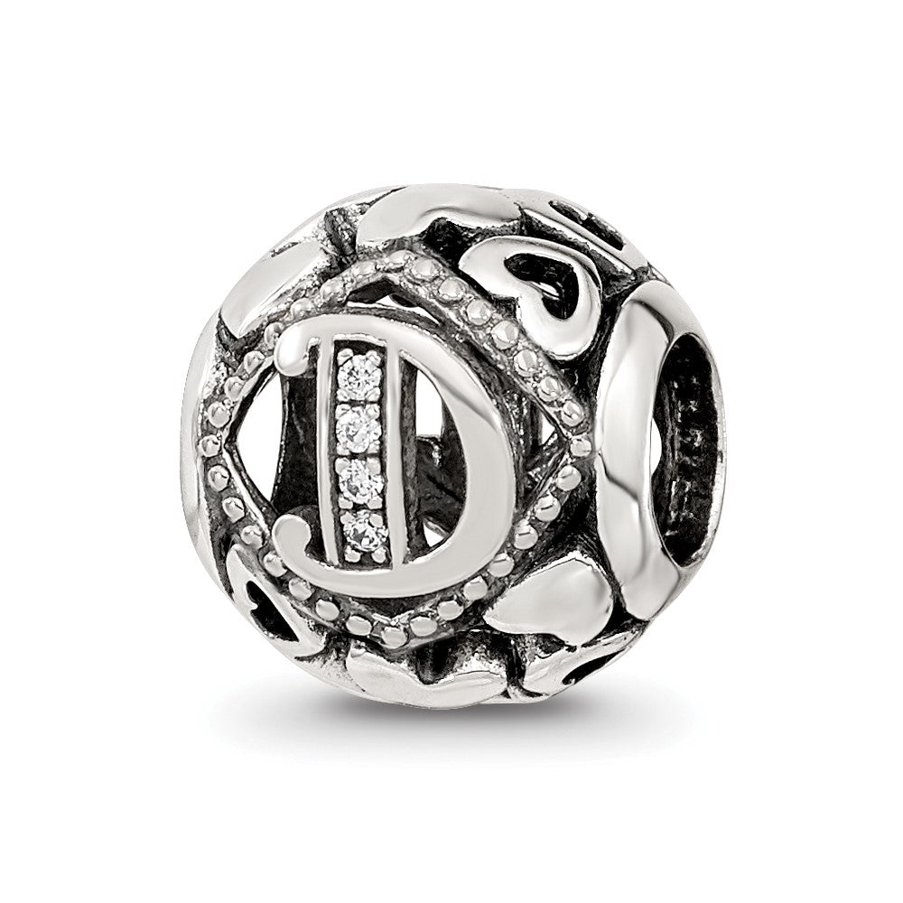 Sterling Silver Reflections CZ Letter D Bead
