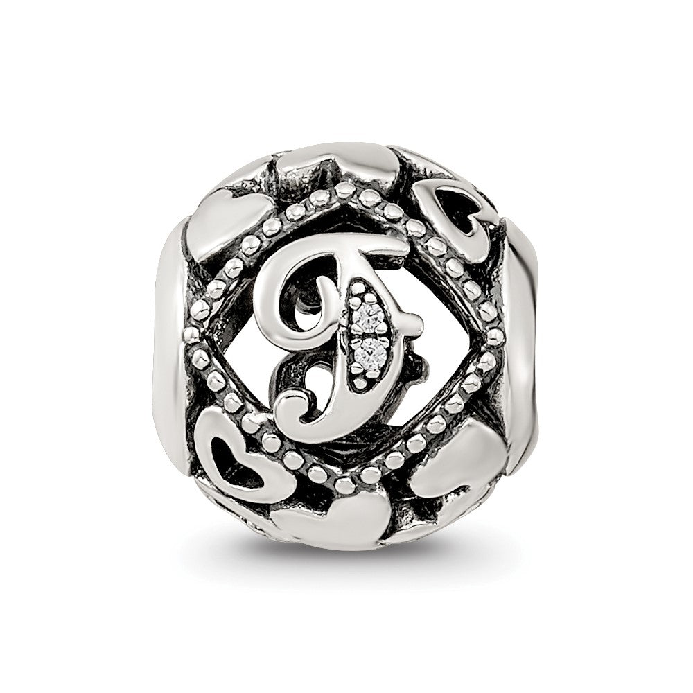 Sterling Silver Reflections CZ Letter F Bead