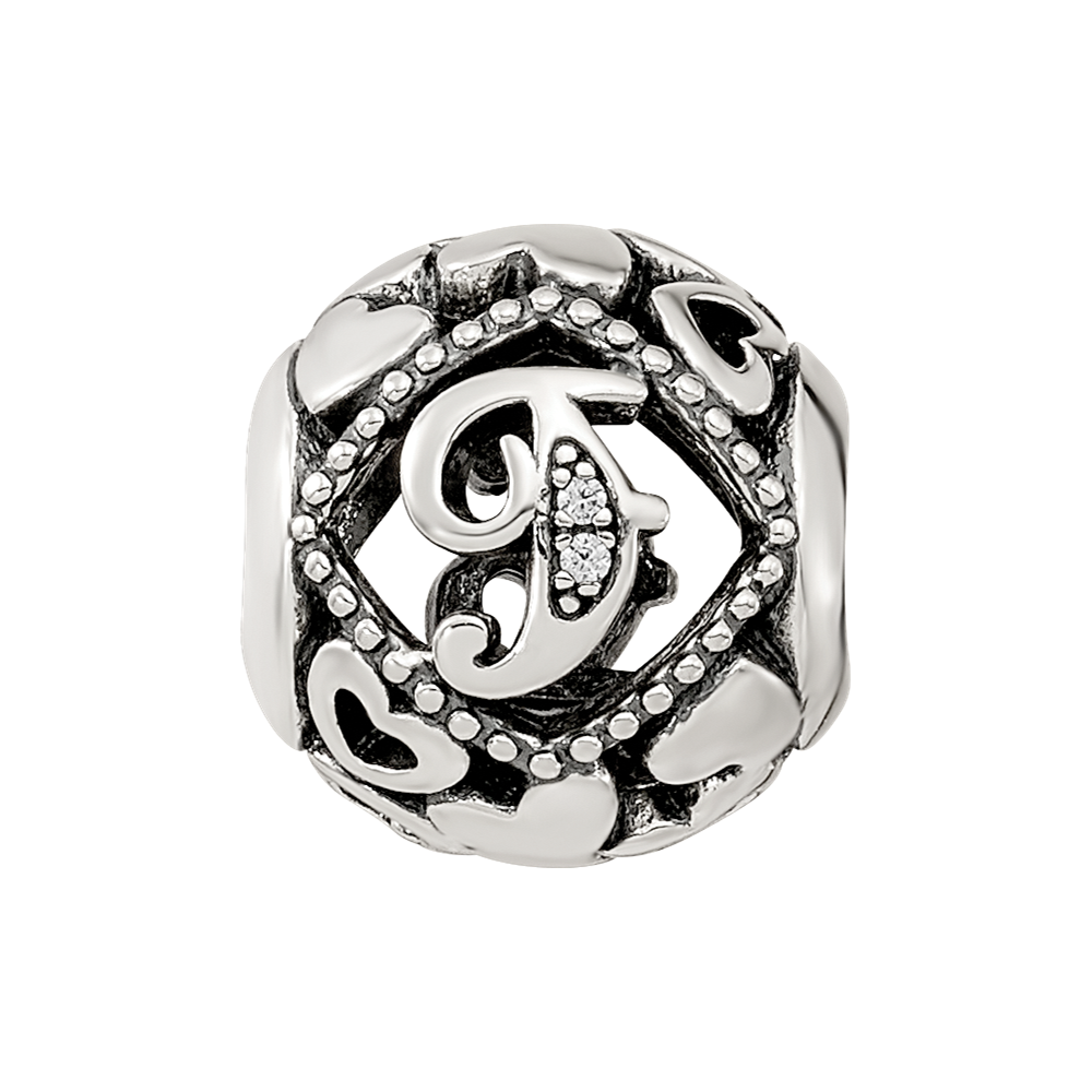 Sterling Silver Reflections CZ Letter F Bead