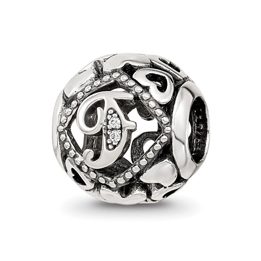 Sterling Silver Reflections CZ Letter F Bead