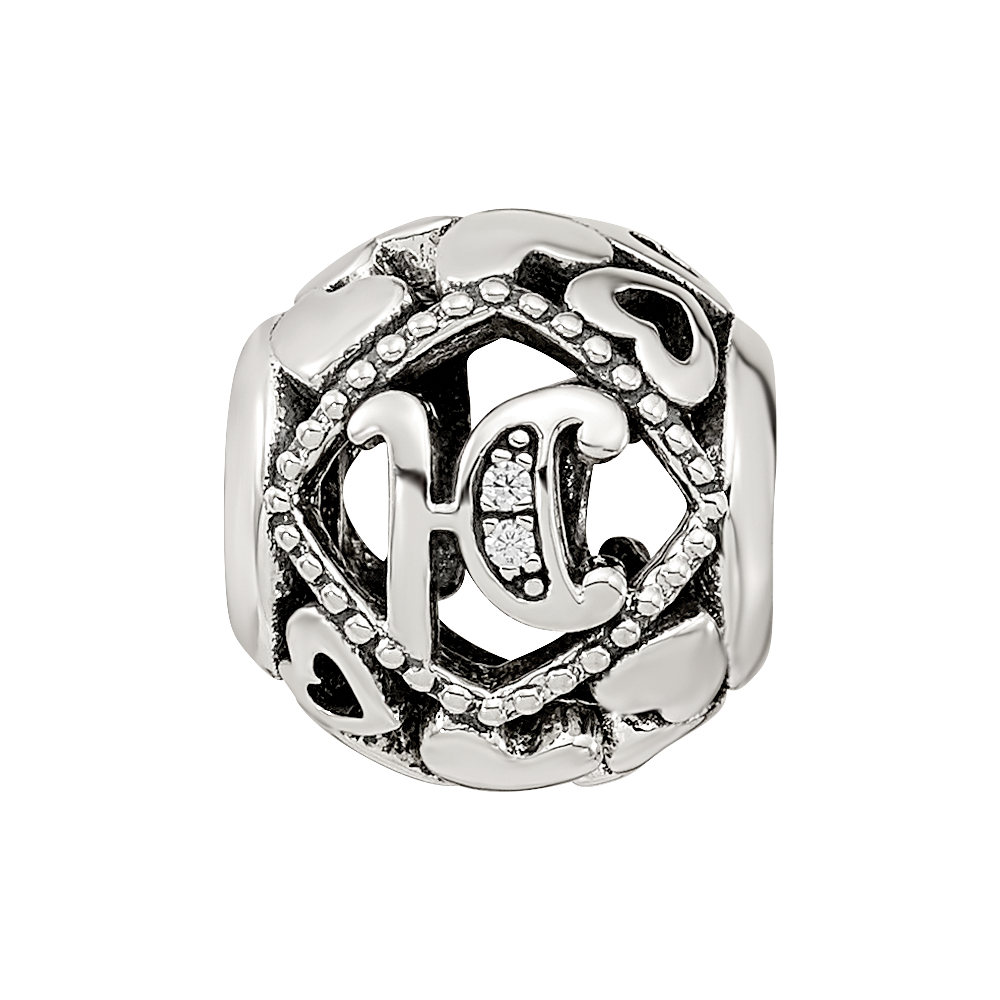 Sterling Silver Reflections CZ Letter H Bead