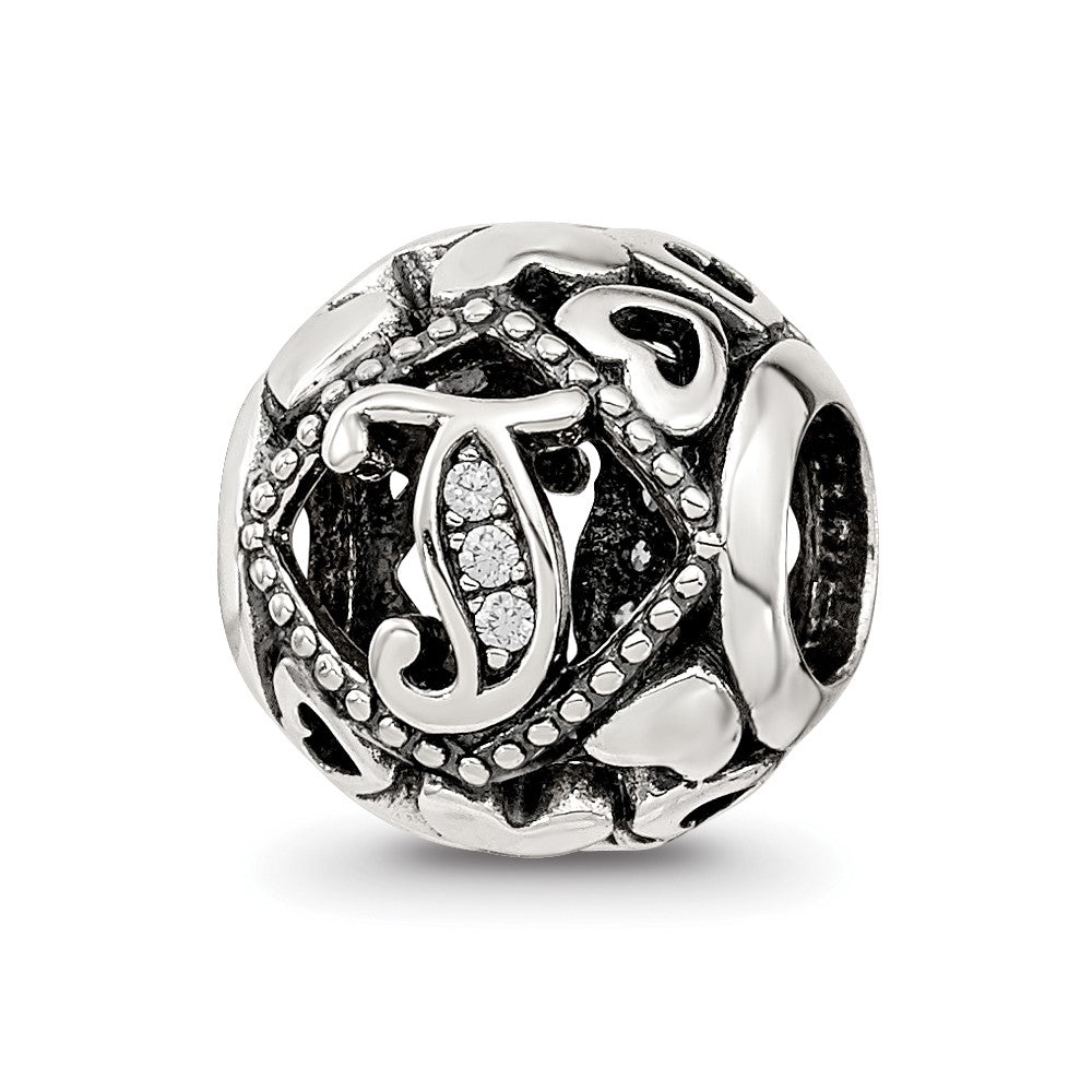 Sterling Silver Reflections CZ Letter T Bead