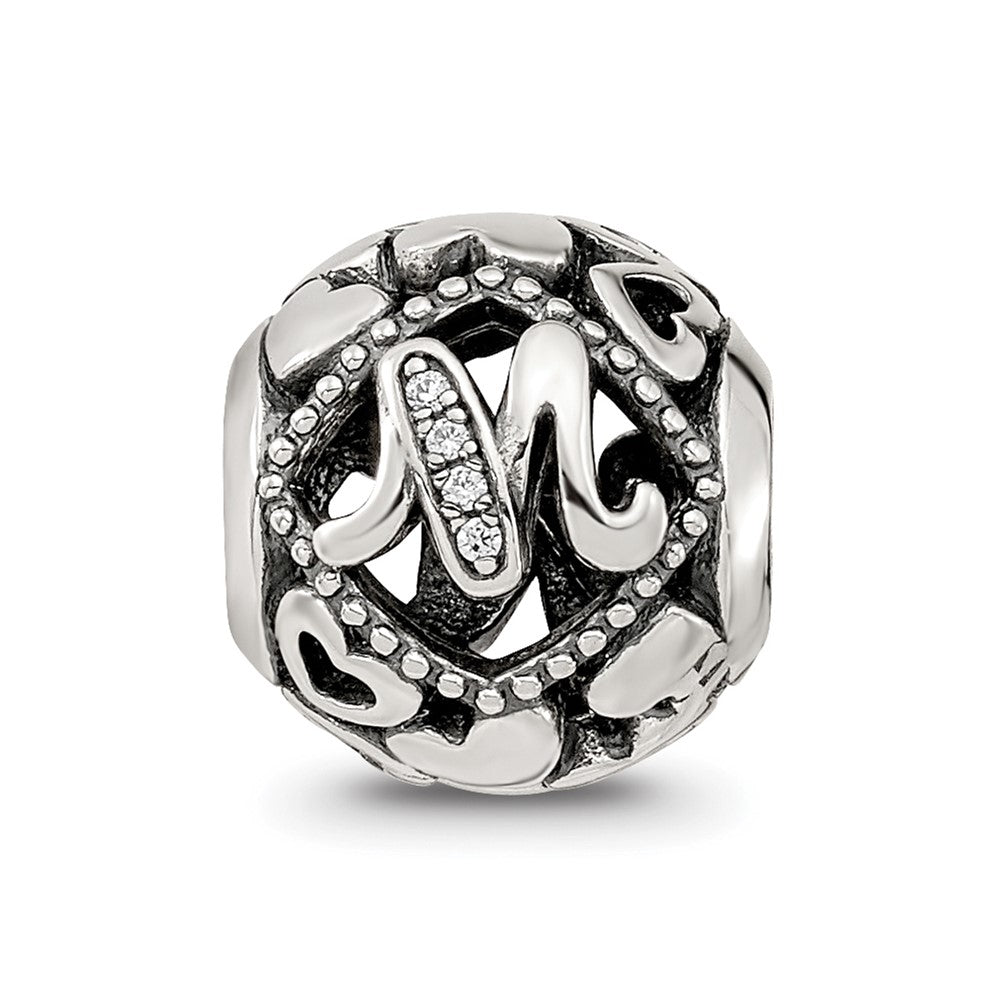 Sterling Silver Reflections CZ Letter M Bead