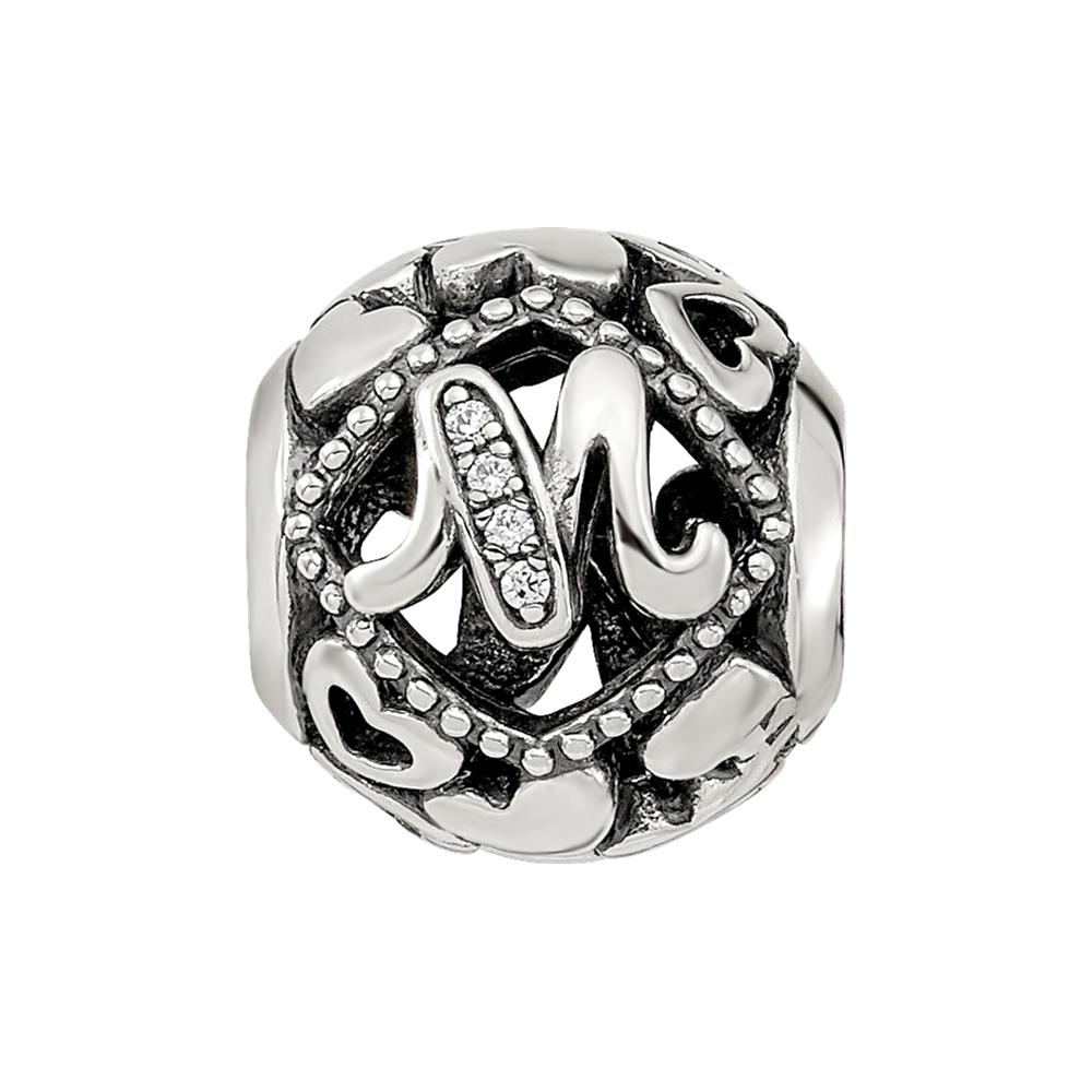 Sterling Silver Reflections CZ Letter M Bead