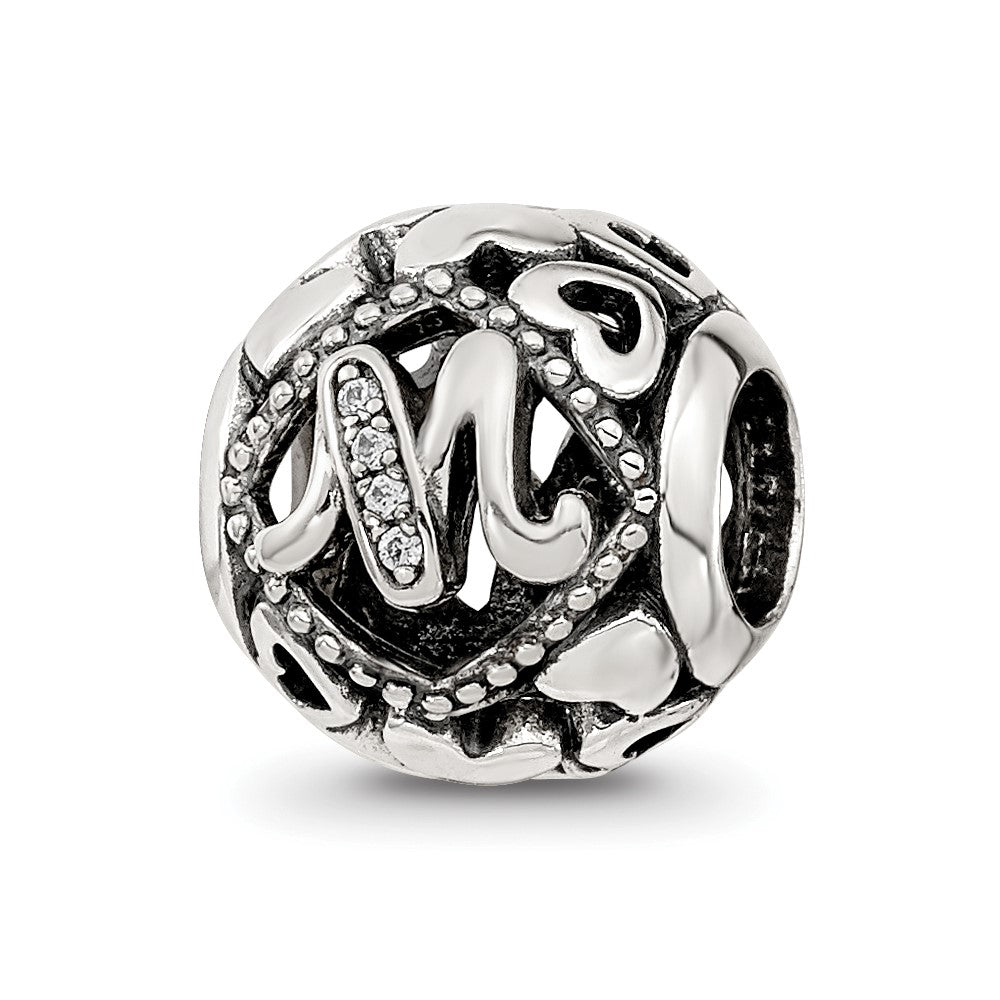 Sterling Silver Reflections CZ Letter M Bead