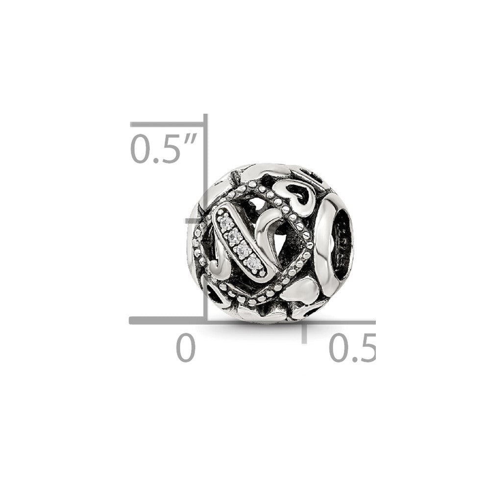 Sterling Silver Reflections CZ Letter N Bead