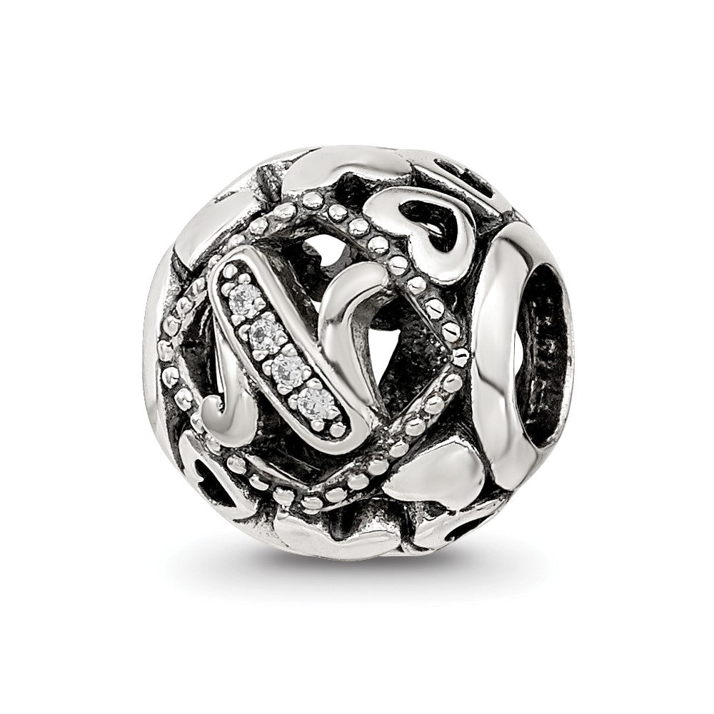 Sterling Silver Reflections CZ Letter N Bead