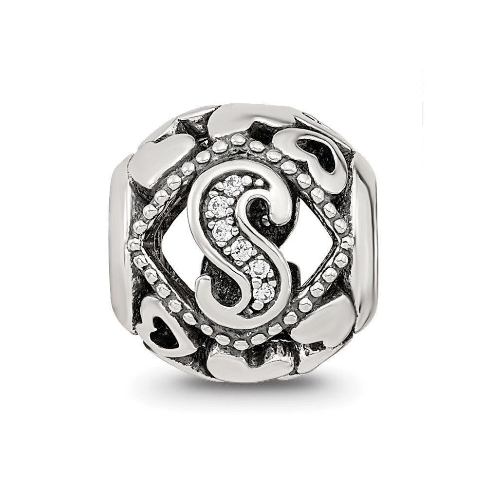 Sterling Silver Reflections CZ Letter S Bead