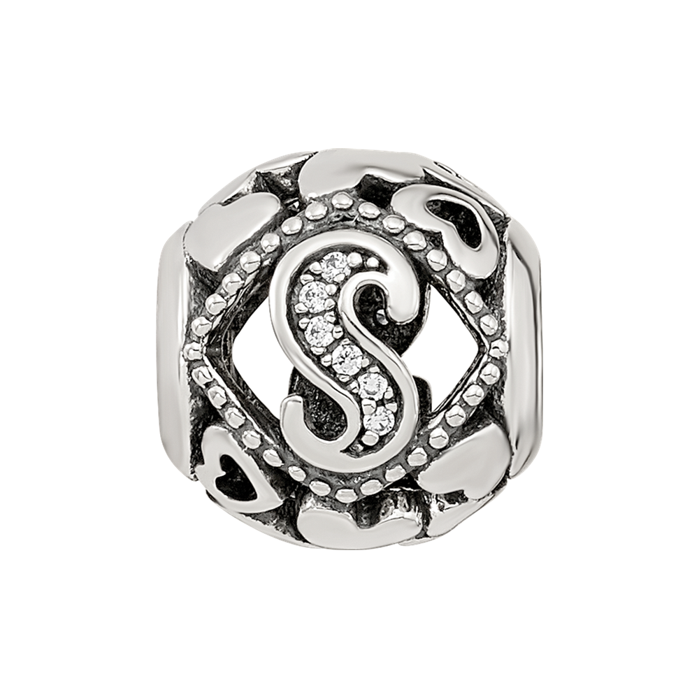 Sterling Silver Reflections CZ Letter S Bead