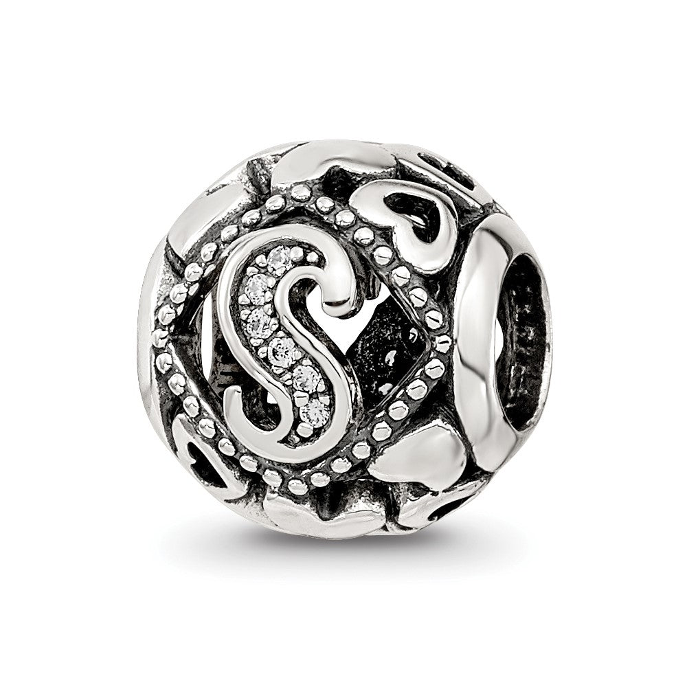 Sterling Silver Reflections CZ Letter S Bead