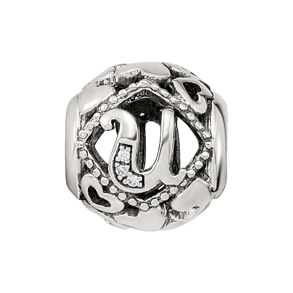 Sterling Silver Reflections CZ Letter U Bead