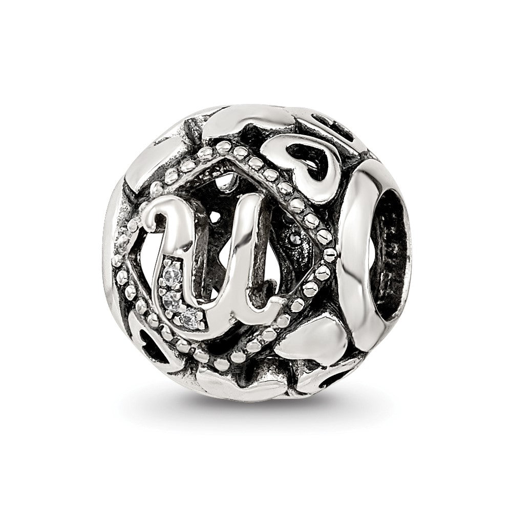 Sterling Silver Reflections CZ Letter U Bead