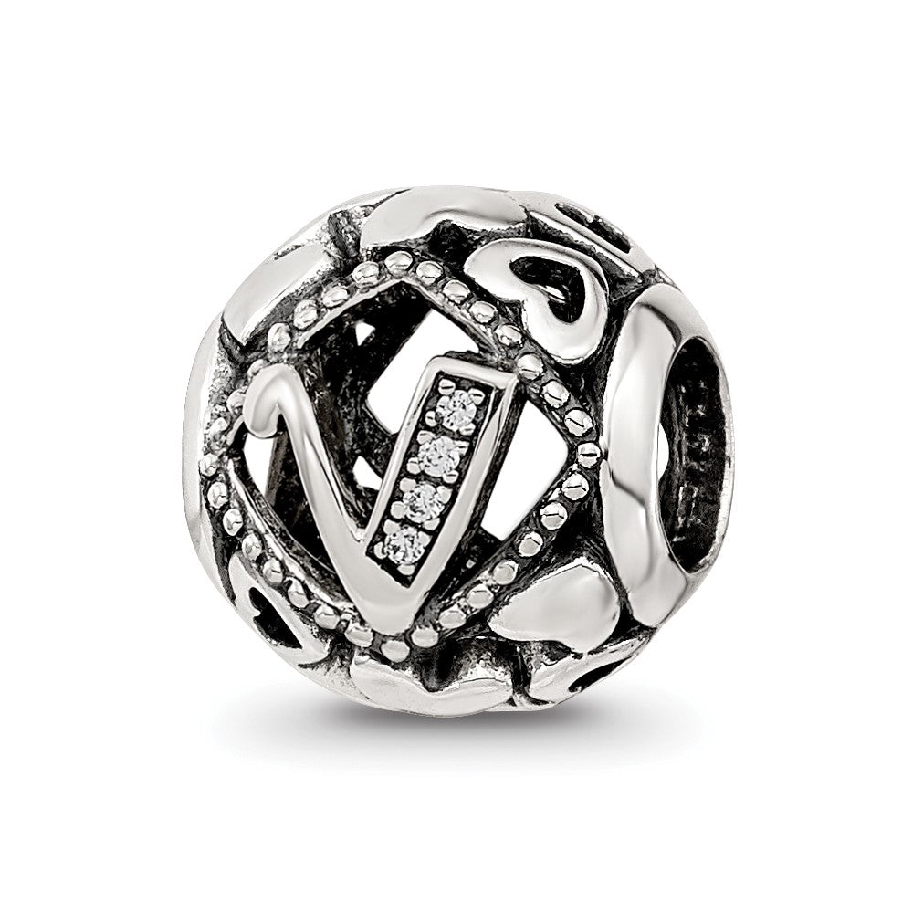 Sterling Silver Reflections CZ Letter V Bead