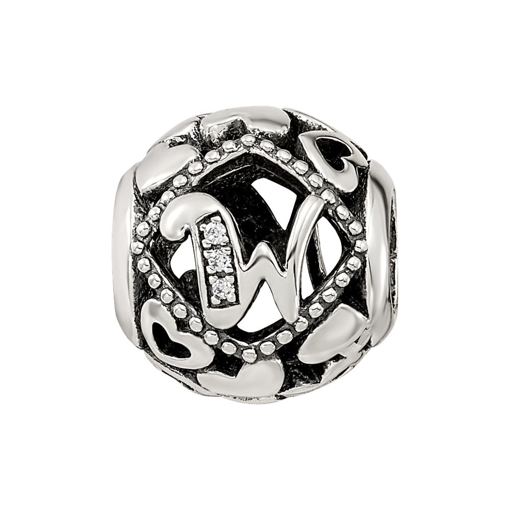 Sterling Silver Reflections CZ Letter W Bead