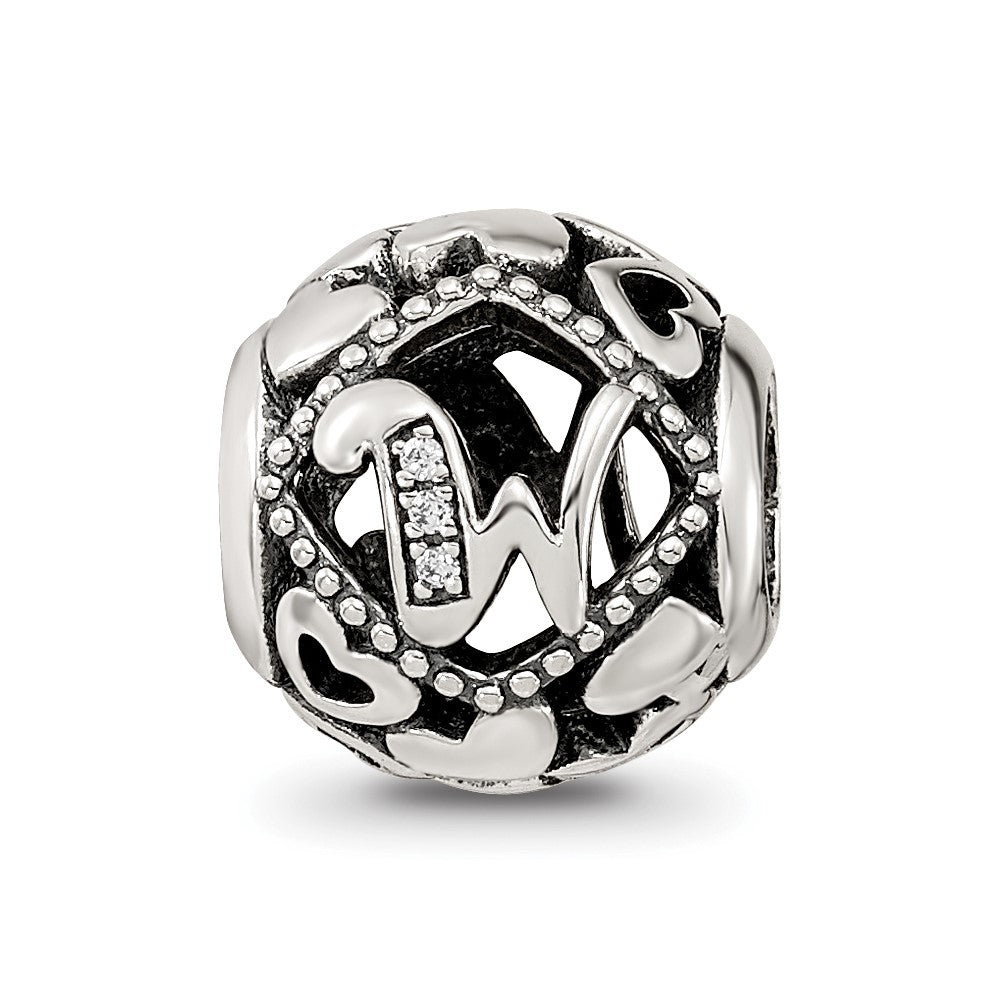 Sterling Silver Reflections CZ Letter W Bead