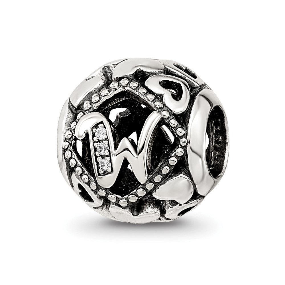 Sterling Silver Reflections CZ Letter W Bead