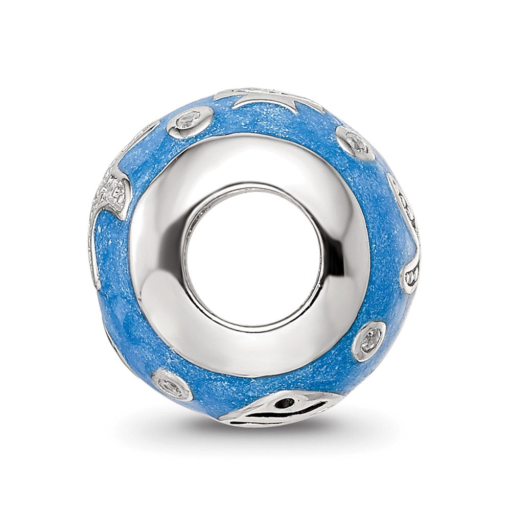 Sterling Silver Reflections Rhod-plated Enamel CZ Bead
