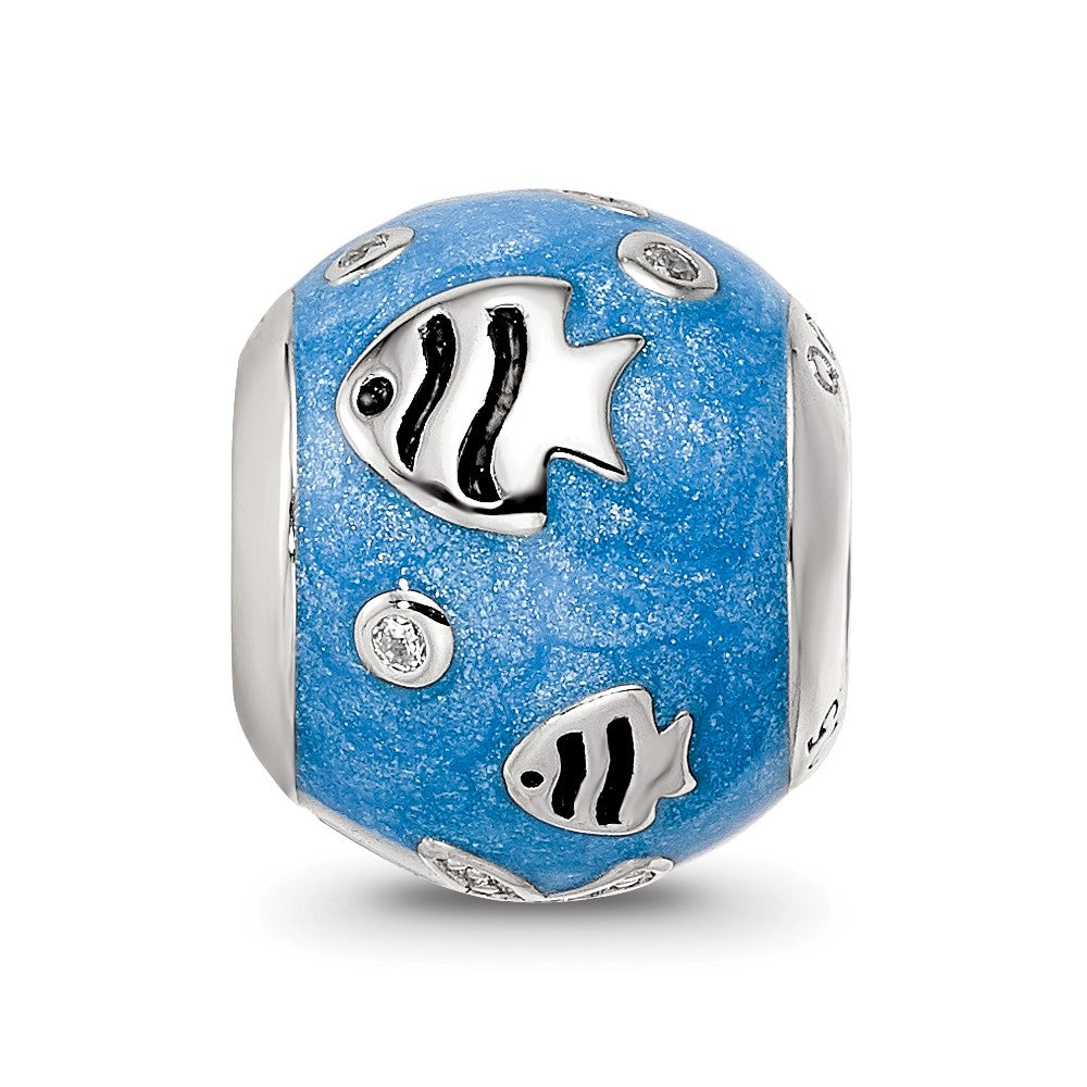 Sterling Silver Reflections Rhod-plated Enamel CZ Bead