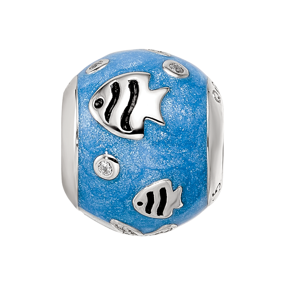 Sterling Silver Reflections Rhod-plated Enamel CZ Bead
