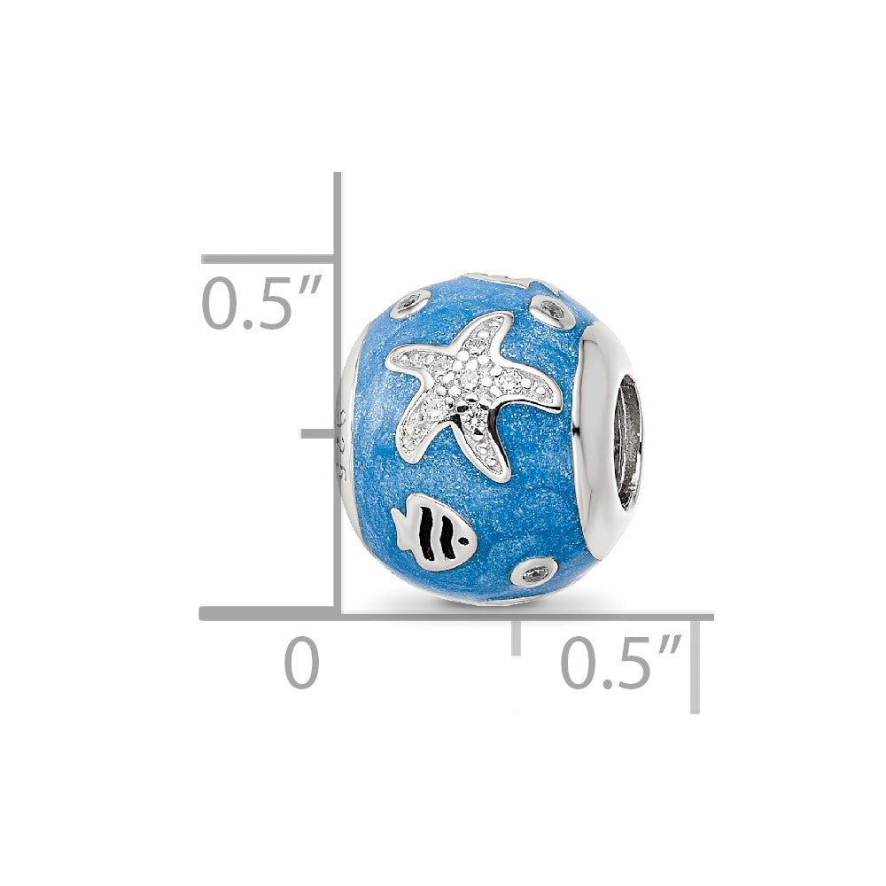 Sterling Silver Reflections Rhod-plated Enamel CZ Bead