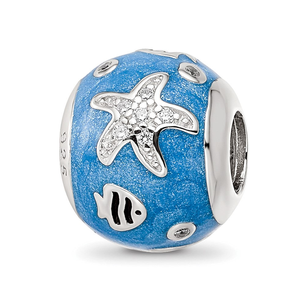 Sterling Silver Reflections Rhod-plated Enamel CZ Bead