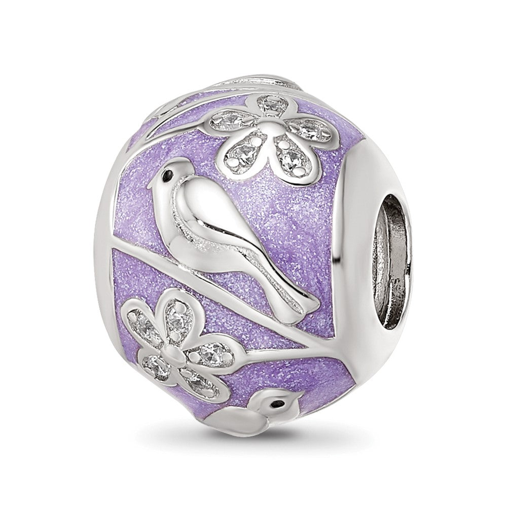 Sterling Silver Reflections Rhodium-plated Enamel CZ Spring Theme Bead
