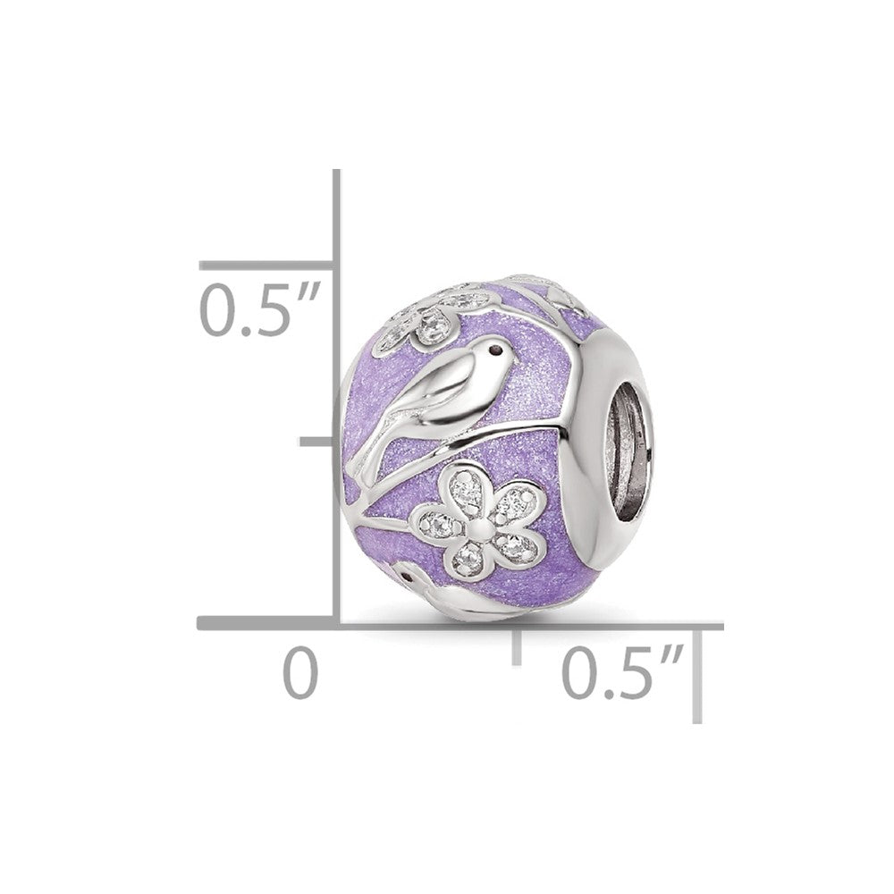 Sterling Silver Reflections Rhodium-plated Enamel CZ Spring Theme Bead