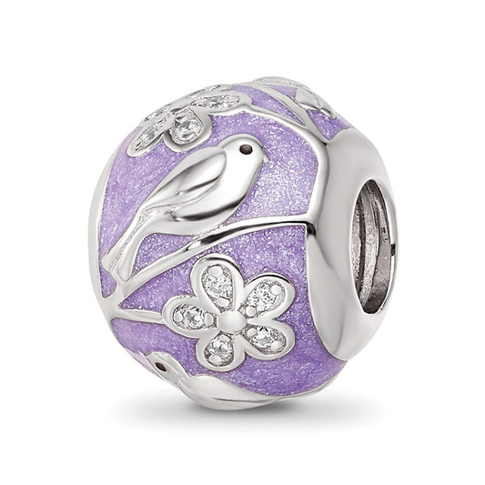 Sterling Silver Reflections Rhodium-plated Enamel CZ Spring Theme Bead