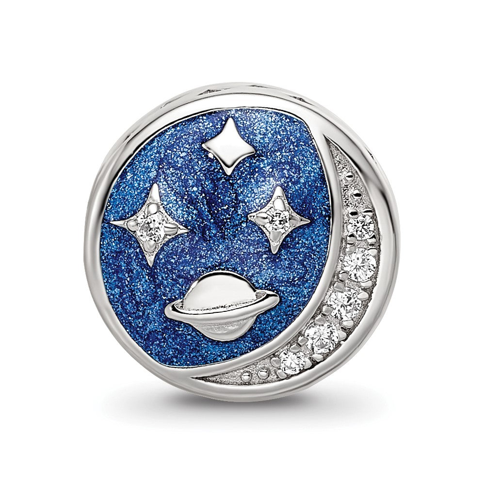Sterling Silver Reflections Rhod-plated Enamel CZ Night Time Bead