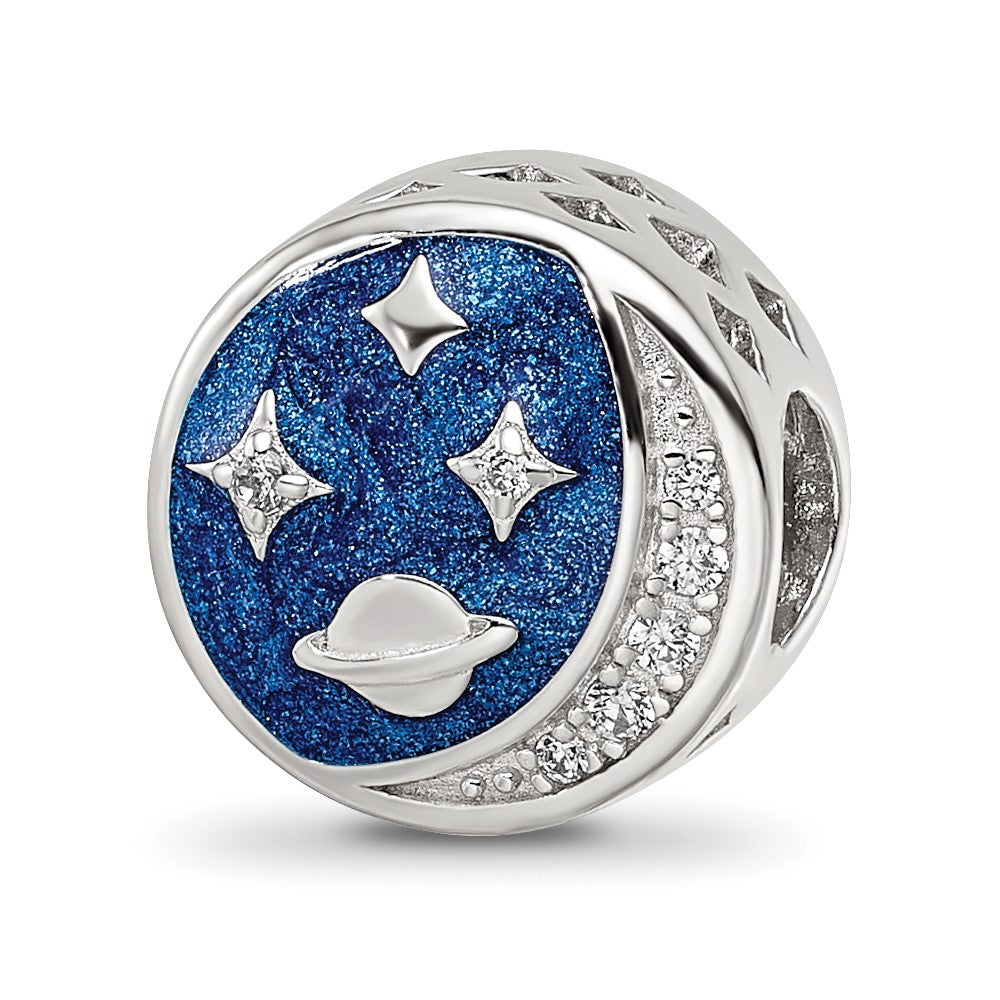 Sterling Silver Reflections Rhod-plated Enamel CZ Night Time Bead