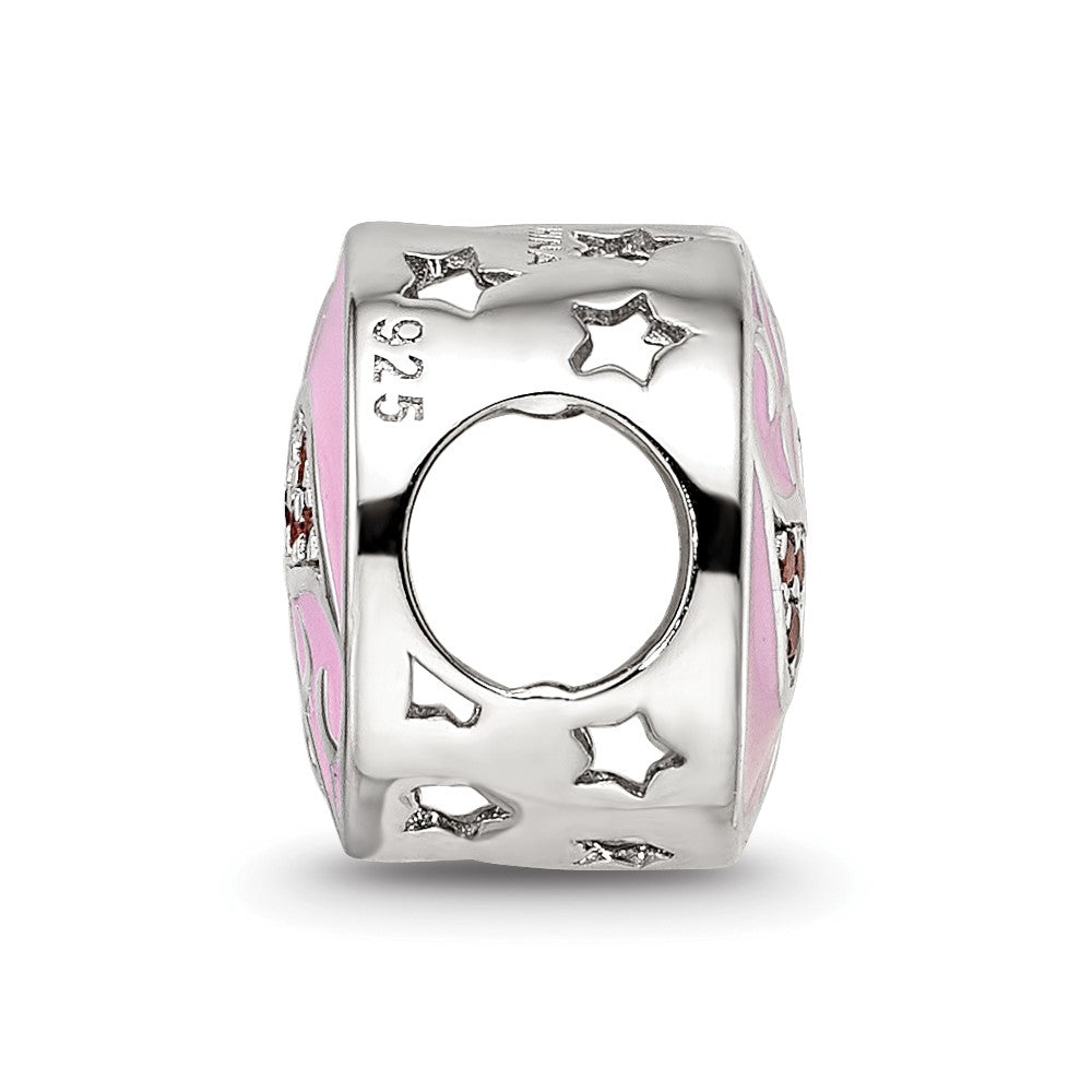Sterling Silver Reflections Rhodium-plated Enamel CZ Flamingo Bead