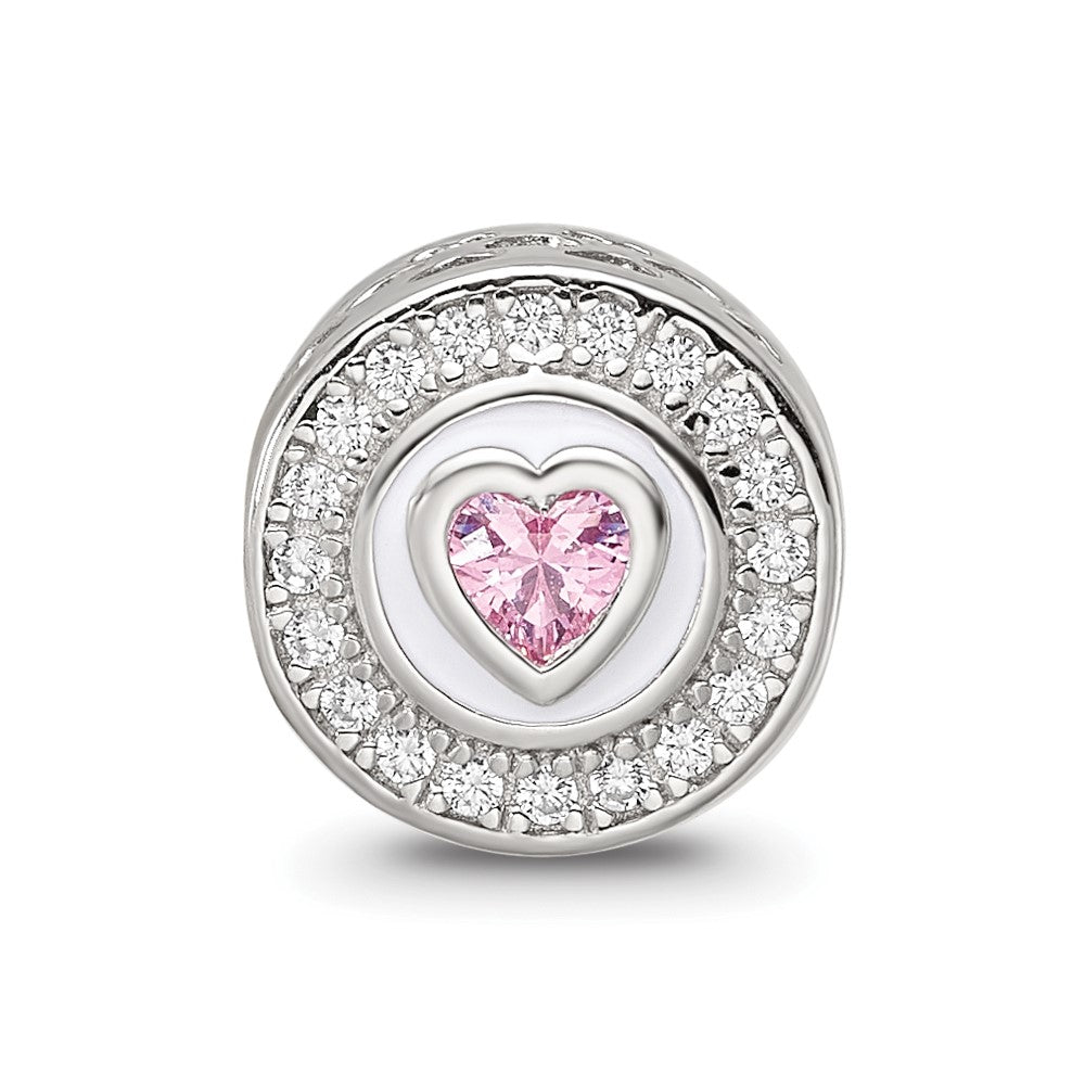 Sterling Silver Reflections Rhodium-plated Enamel CZ Round Heart Bead