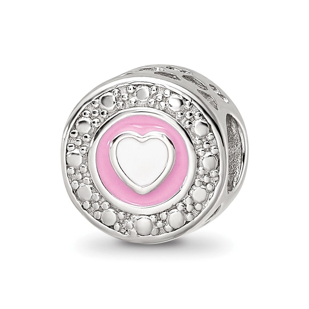 Sterling Silver Reflections Rhodium-plated Enamel CZ Round Heart Bead
