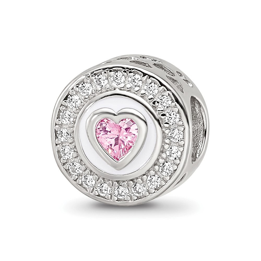 Sterling Silver Reflections Rhodium-plated Enamel CZ Round Heart Bead