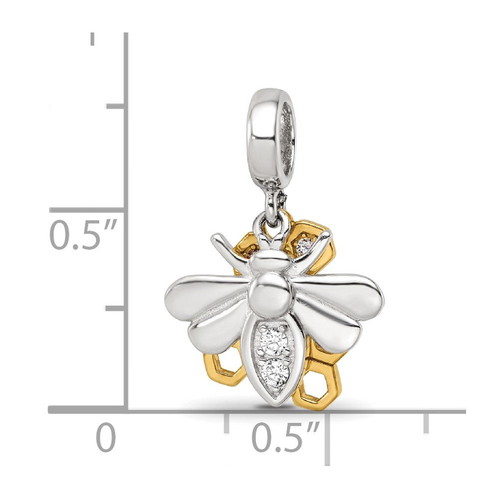 SS Reflections Rh-plated Goldplated CZ Honeycomb Bee 2-piece Dangle Bead